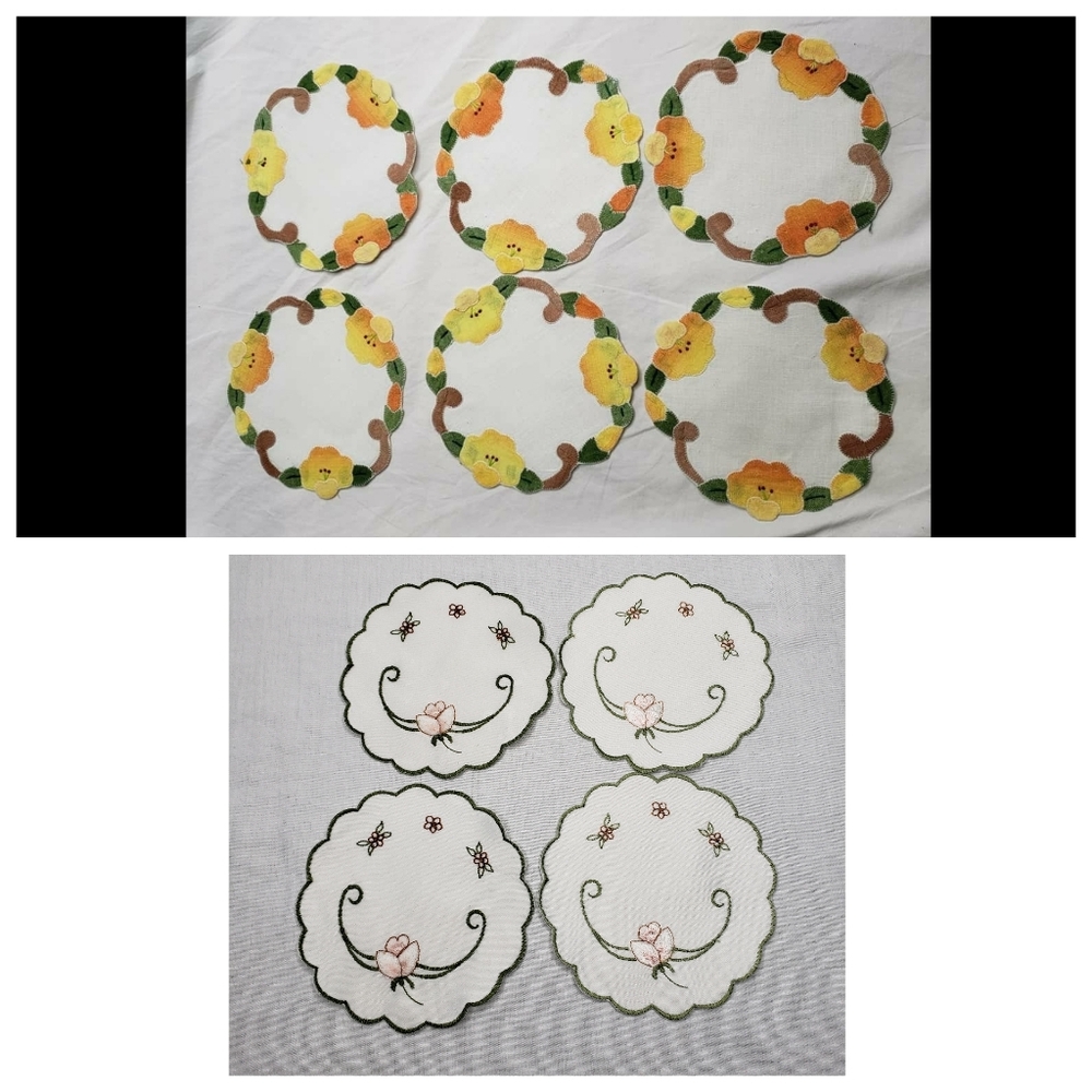 Floral Fabric Drink Coasters Embroidery
